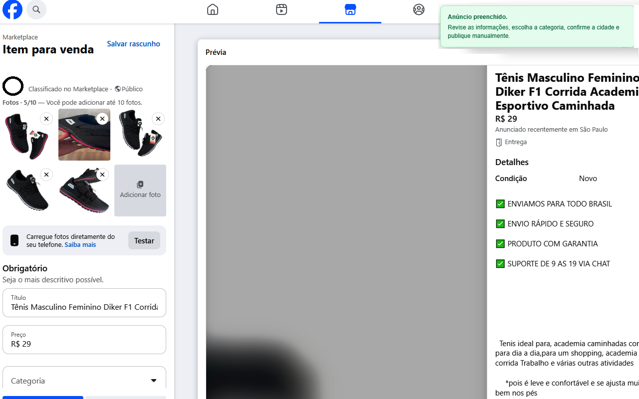 Anúncio preparado pela extensão Marketplace Turbo no Facebook Marketplace